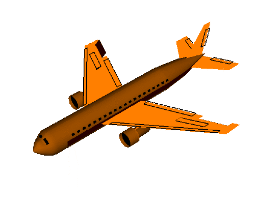 Illustration of roll movement of an aircraft with ailerons.