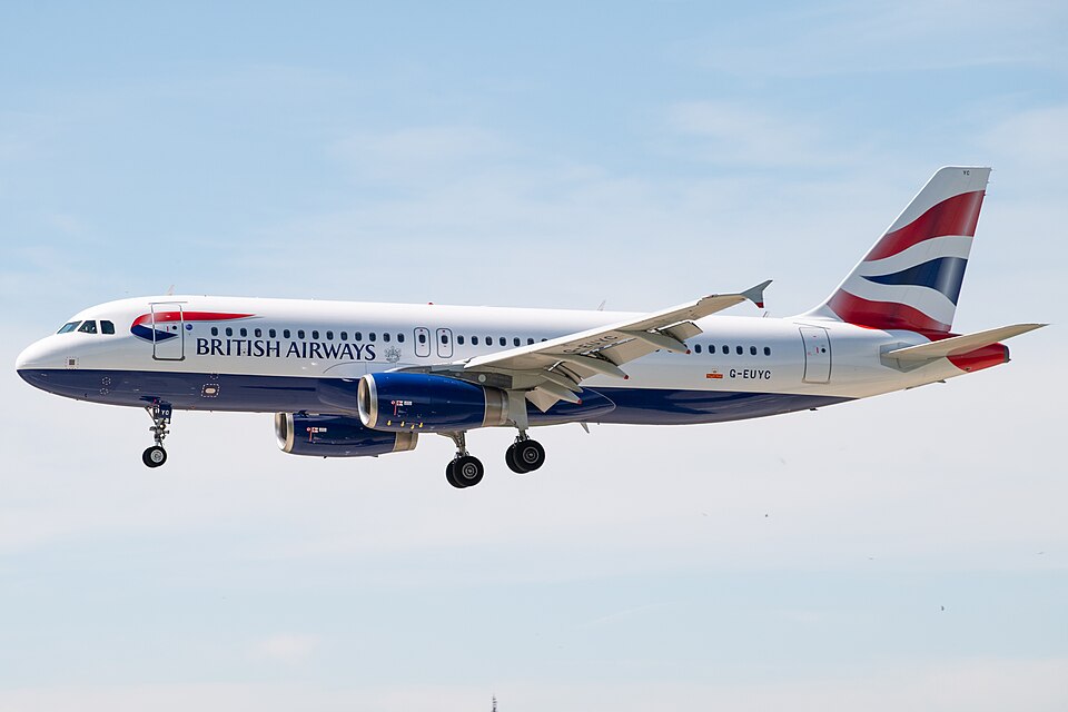 An Airbus A320 from the British Airways while landing at Zurich Airport.
